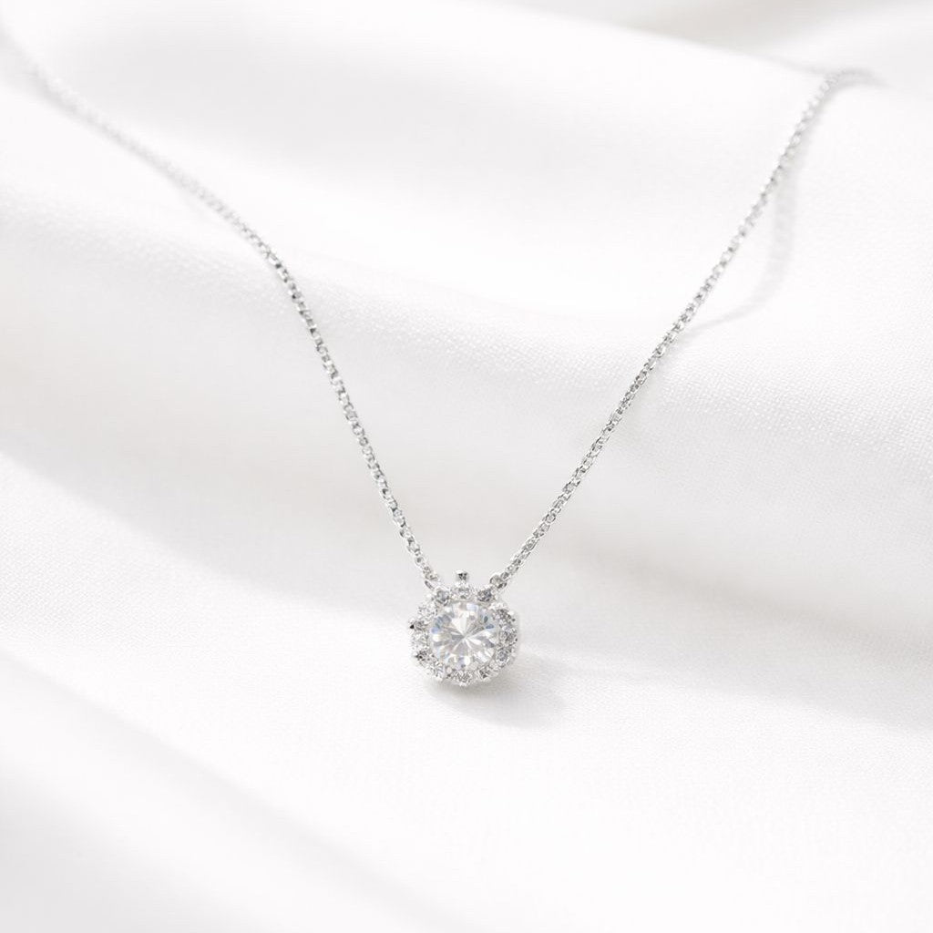 925 Sterling Silver Halo Pendant Necklace