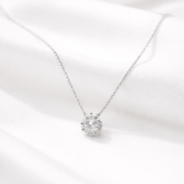 925 Sterling Silver Halo Pendant Necklace
